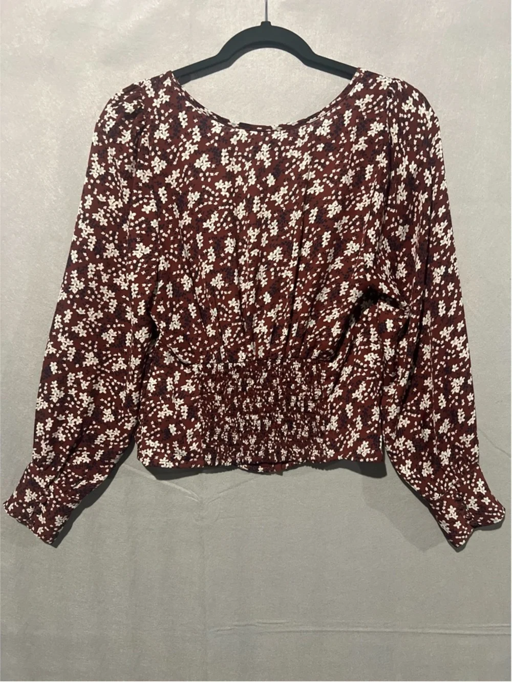 Abercrombie Top Women’s M Burgundy Sweetheart Button Front Long Sleeve Boho